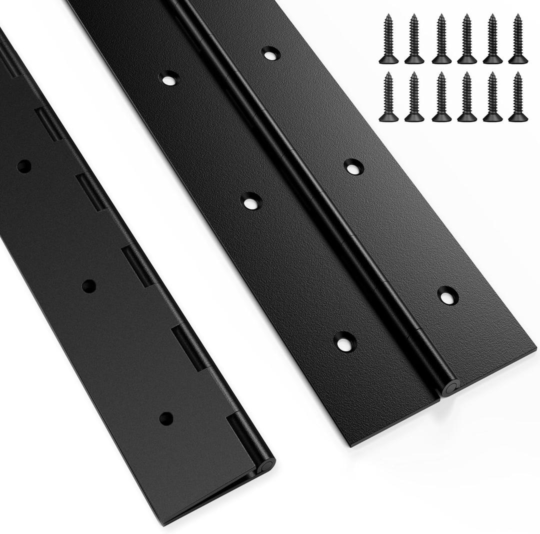 Pack of 2 Heavy Duty Piano Hinge 24 Inch x 2 Inch Open Width, 0.047'' Leaf Thickness Stainless Steel Piano Hinge Continuous Hinge for Folding Furniture, Cabinet, Storage, Heavier Doors and Lids (Black)