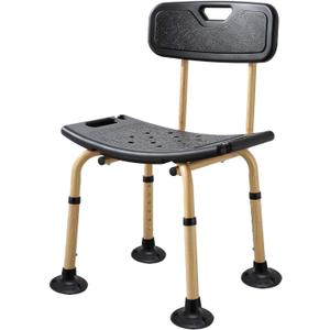 Shower Chair for Elderly and Disabled - Heavy Duty Shower Seat with Adjustable Back Rest, 350lbs, Wooden Safe and Comfortable Shower Bench, Senior Bathroom Stool