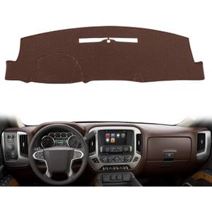 Dash Cover Custom Fit for 2014-2018 Chevy Chevrolet Silverado/GMC Sierra 1500,2015-2019 Chevy Silverado/GMC Sierra 2500HD 3500HD,Dashboard Pad Carpet no Forward Collision Alert(14-18 Dark Brown) Y32
