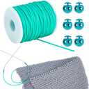 NBEADS Cord Lock Kit, 54.68 Yards Tubular Synthetic Rubber Cord 6 Pcs Plastic Cord Locks for Drawstring Cord Stop Elastic Shoelace Lock Fastener Slider Clip, Medium Turquoise