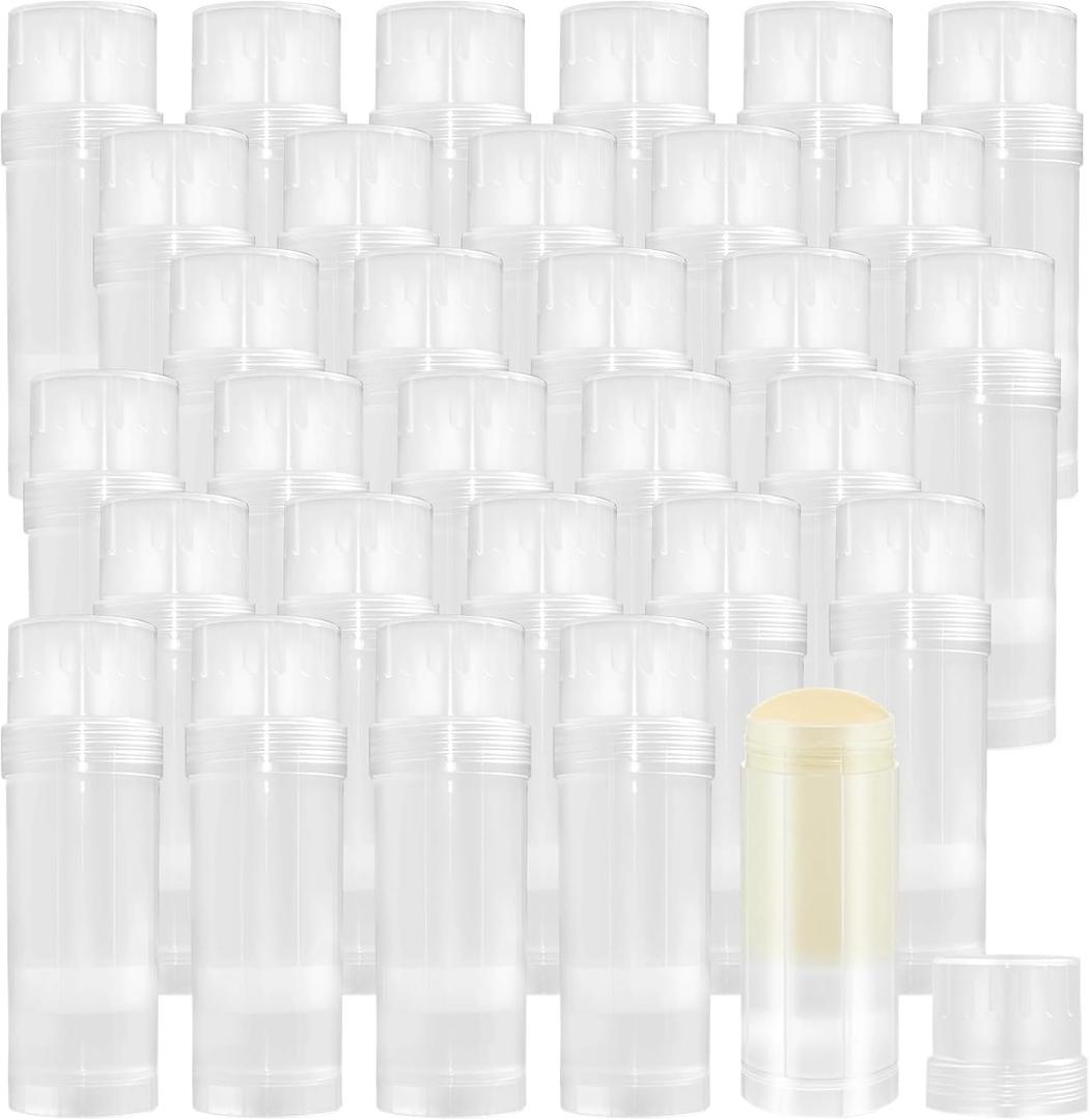 30 PCS Empty Deodorant Containers, 2 oz Refillable Semi-Transparent Plastic Stick Tubes, 60 ml Twist-up Filling Bottles for DIY Sunscreen, Balm, Lotion Bar