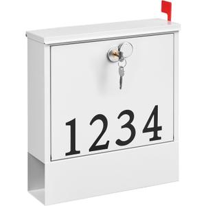 Mailbox Wall Mounted with Lock for House, Hanging Metal Mailbox for Outside, Galvanized Steel Rust-Proof, White