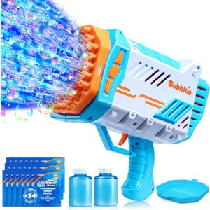 Sloosh Bubble Machine Guns, 69 Holes Bubble Gun Blaster Blower for Kids Adults, Colored Lights Bazooka Rocket Shape with Solution Outdoor, Summer Toys, Gifts, Party Favors, Wedding, Birthday, Easter (Blue)