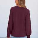 ANRABESS Long Sleeve Shirts for Women 2025 Fall Dressy Casual Tops Pleated Crewneck Loose Basic Blouses Fashion (Red, S)