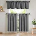 Easy Home 3 Piece Solid Color Blackout Window Curtain Set with Tiers and Valance Rod Pocket Thermal Privacy Curtain Tiers for Kitchen, Living Room, Bathroom Shades, W27 x L36 Inch,(Dark Gray)