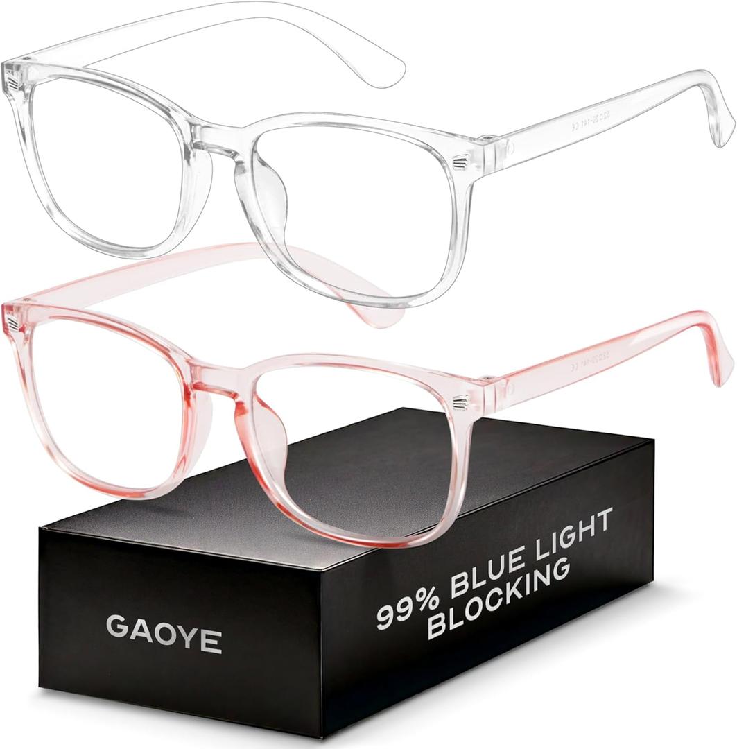 Blue Light Blocking Glasses - Fashion Square Fake Eyeglasses, Anti UV Ray Computer Gaming Glasses Blue Blockers for Women/Men (Transparent & Transparent Pink)