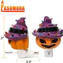 Halloween Decorations, Ceramic Pumpkin in Witch Hat Plug-in Night Light, Vintage Halloween Decorative Night Light with 17 Bulbs, Halloween Decor Indoor for Party Gift Bedroom & Hallway (2-Ceramic Jack O' Lantern)