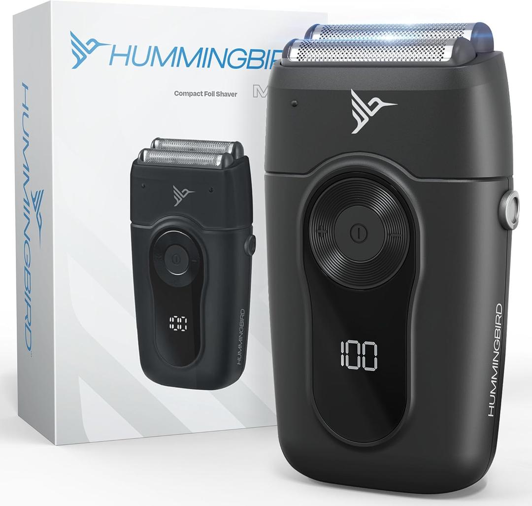 HUMMINGBIRD MK2 Compact Foil Shaver  No Nick, No Cut, No Razor Burn Face Shaver for Men, Portable USB C Rechargeable, Dual Foil Flex Head Electric Razor, LED Display, Travel Head & Facial Groomer