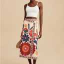 Womens Summer Wrap Midi Skirt Adjustable Ties High Waist A Line Casual Beach Boho Skirts Long Flared Floral Skirts(Red,S)