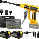Cordless Pressure Washer with Faucet & Garden Hose Connector, 2 X 5.0AH Batteries, 2000PSI MAX Portable Pressure Washer with Brushless Motor, 4 Speed Adjustment LCD Touch Screen, 6-in-1 Nozzle (Yellow/Dark Gray)