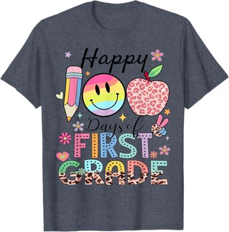 Happy 100 Days 1st Grade Kids Boys Girls 100 Days Smarter T-Shirt, Heather Blue, Size Small