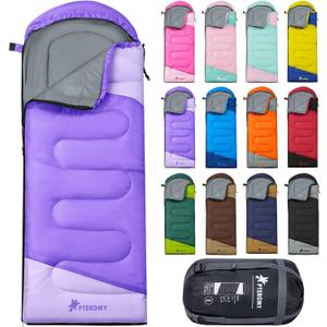 PTEROMY Sleeping Bags for Adults, Lightweight and Machine Washable, Water Resistant Backpacking Camping Sleeping Bag for Warm Cold Weather, Camping Essentials for Hiking Travel (Purple) 50°F~80°F