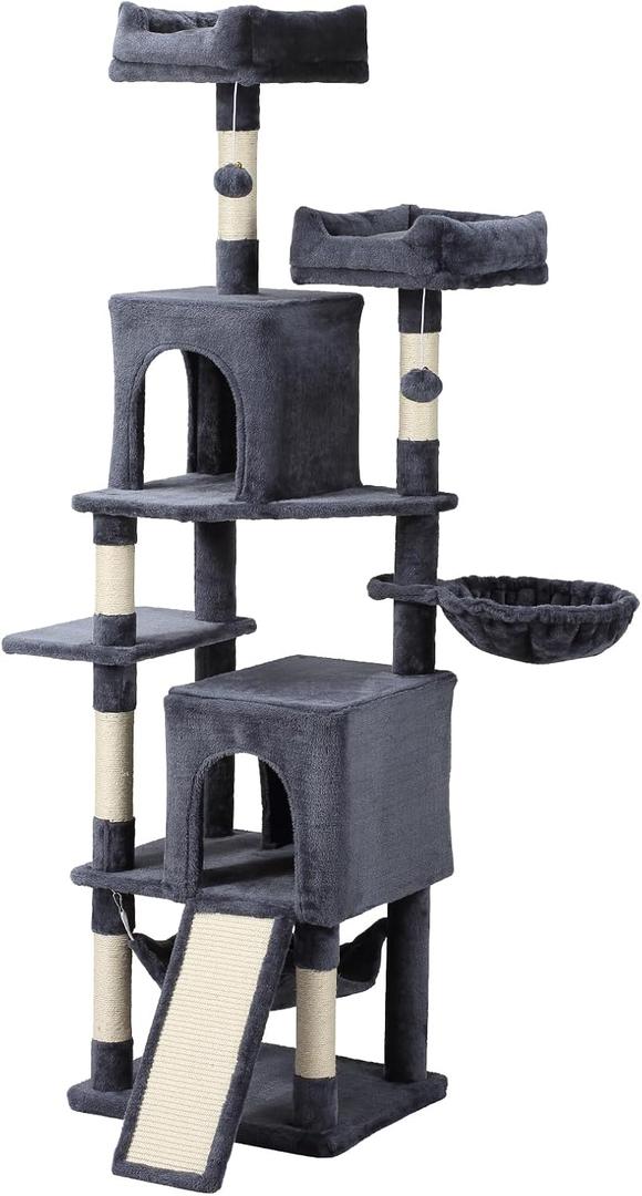 Letkind Cat Tree, 70-Inch Cat Tree Tower with Hammock, Scratching Post, Condo and Multi-Level Cat Tower, Large Cat Activity Center Playhouse, Dark Gray LCT015 (Deep Grey)