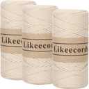100% Cotton Crochet Yarn for Bag,3 Rolls/Pack 2mm x 510m,Macrame Cord, Chunky Yarn for Crocheting Handbag, Purse, Blankets Crafts Projects (Apricot)