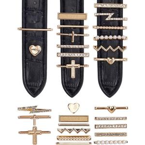 14Pcs Rhinestone Watch Charm Watch Band Charms Alloy Cross Heart Watch Charms Decorative Ring Loops for Watch Band Decoration (Golden)