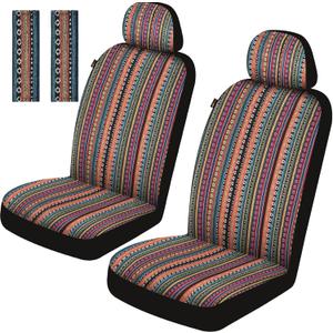 Baja Saddle Blanket Car Seat Covers Front Set, Washable Breathable Striped Woven Cloth Seat Covers for Cars, SUV, Truck, Airbag Compatible(Orange)