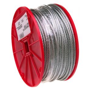 Galvanized Steel Wire Rope on Reel, 7x7 Strand Core, 3/32" Bare OD, 500' Length, 184 lbs Breaking Strength