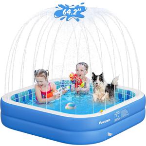 Inflatable Pool for Kids, Non-Slip Sprinkler Splash Pad for Backyard, Thickened PVC Kiddie Pool for Indoor Outdoor, Chew Proof Blow up Pond, Small Swimming Pool for Dog Bathtub (Blue 64.2x12.2 in)