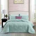 CHIXIN Botanical Cotton Quilt Queen Size - Real Stitching Leaf Pattern - Quilted Bedspread Coverlet Set, Ultra Soft, Lightweight, Reversible, 3 Piece, Light Green