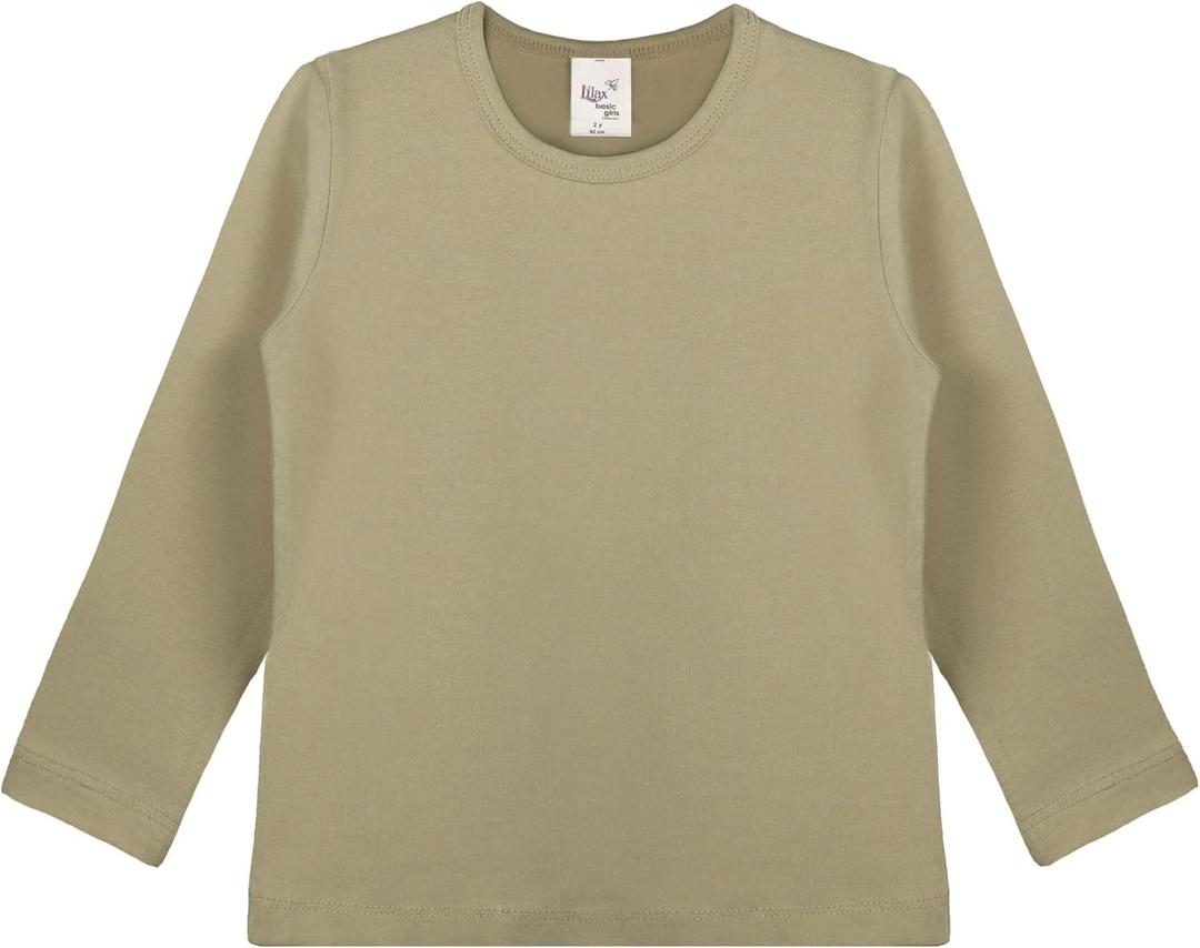 Lilax Girls' Basic Long Sleeve Round Neck Cotton T-Shirt