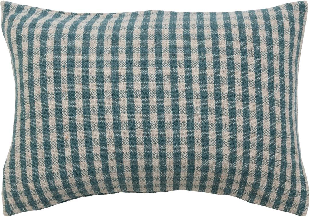 Pack Of 2 Creative Co-Op Woven Recycled Cotton Blend Lumbar, Teal and White Pillow Covers, 24" L x 16" W x 0" H, Multicolor