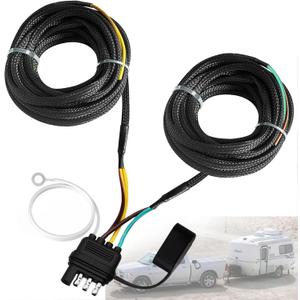 22FT 4 Pin 5 Wire Trailer Wiring Harness,18AWG Trailer Light Kit 4 Way Flat 5 Wire Connector with Nylon Mesh Tube Protection for Rewiring Both-Side Taillights