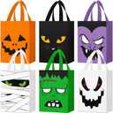 Paterr 18 Pcs Halloween Candy Bags Reusable Non Woven Treat Gift Bags Cat Ghost Mummy Vampire Zombie Pumpkin Tote with Handles Bulk for Halloween Party Kids Birthday