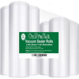 O2frepak 6Pack 8"x20'(3Rolls) and 11"x20' (3Rolls) Rolls Vacuum Sealer Bags Rolls with BPA Free,Heavy Duty Vacuum Sealer Storage Bags Rolls,Cut to Size Roll,Great for Sous Vide Cooking