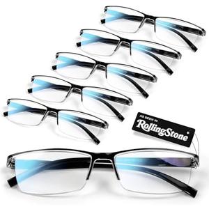 6 pack Executive Style Reading Glasses Men - Durable Readers with 99% Blue Light Blocking - Comfortable Fit with TR90 Frames