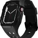 Nereides Compatible With Apple Watch Band 45mm 44mm, for Apple Watch Series series 9/8/7/6/5/4/SE/SE2, Sports Strap with TPU Band,Shockproof PC Frame Bumper, Rugged Heavy Duty Band Men (Original Black)