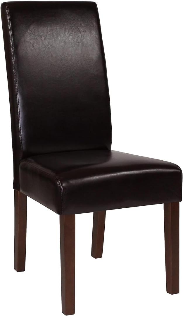 Flash Furniture Greenwich Series Brown LeatherSoft Upholstered Panel Back Mid-Century Parsons Dining Chair (Set of 1)