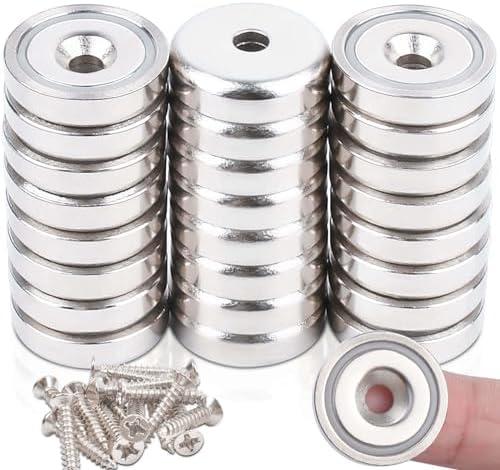 26 Pcs Super Strong Cup Magnets Heavy Duty, 0.79" (20 mm) Neodymium Countersunk Hole Magnet Strong with Screw for Wall Mounting Round Rare Earth Magnets with Holes for Kitchen Tool Hanging