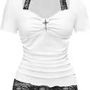 SOLY HUX Women's Y2k Grunge Goth T Shirts Short Sleeve Lace Halter Tee Tops Fairy Festival Rave Outfits (Medium, Black and White)