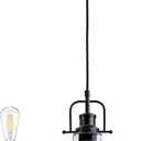 Black Industrial Pendant Light Farmhouse 1-Light with Adjustable Cord, Seeded Glass Shade,Rectangle Cute Hanging Lights for Hallway, Kitchen Island, Dinning Room