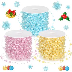 Highergo 600 Feet Pastel Christmas Beads Garland Decoration Christmas Tree Decor Pastel Pearl Strands Chain for Xmas Tree Decoration Indoor Outdoor Home Mantle Fireplace Holiday Decor, Pink, Blue, Yellow