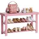 SMIBUY Bamboo Shoe Rack Bench, 3-Tier Shoe Organizer Storage Shelf for Entryway Hallway Bathroom Living Room (Pink)