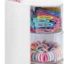 neotidy Hair Accessories Organizer with Hair Brush Holder, Rotating Hair Tie Product Organizer for Girls, 3-Tier Makeup Brush Holder for Clips, Bows & Brushes (White, 3-Tier)