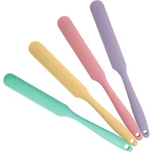 4 Pcs Silicone Jar Spatula Long Handle Kitchen Spatulas for Mixing, Scraping, and Spreading,Ideal for Jars, Baking, Cake Icing, Cream, Butter, and Batter Kitchen Tool (Purple, Pink, Green, Yellow)