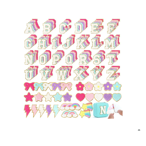 NICEVINYL Adhesive Chenille Letter Patches: 162PCS Self Adhesive Letter Patches for Clothing Backpacks Jackets Hat Bags - Varsity Cute Hearts Star Lightning Chenille Patch for Birthday Gifts Decor