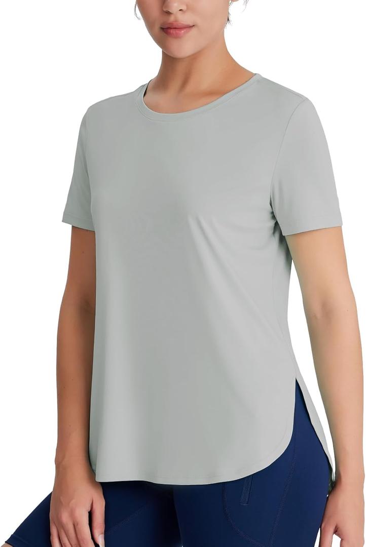 Women's Short Sleeve Workout Tops Moisture Wicking Cooling Shirts UV Protection Quick Dry Athletic Activewear (Medium, Grey)