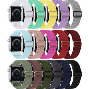 Stretchy Nylon Band Compatible with Apple Watch Band 38mm 40mm 41mm Women Men, Adjustable Sport Elastic Replacement Strap for iWatch Series 8 7 6 5 4 3 2 1 SE, 16 pack