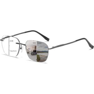 K.LAVER Photochromic Multifocus Progressive Rimless Reading Glasses Men Women Anti Blue Light Transition Multifocal Readers