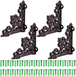 4 Pcs Decorative Shelf Brackets, 3.74x3.74 Inch Cast Iron Heavy Duty Decorative Wall Brackets Supporter, Victorian Style Wall Mounted Floating Shelves