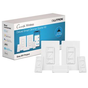 Lutron Caseta Deluxe Smart Dimmer Switch Kit, 2 Dimmer Switches, 2 Wall Plates, 2 Pico Remotes, and Smart Hub, No Neutral Required, Works with Alexa, Apple Home, Ring, & Google Home, P-BDG-PKG2W-A