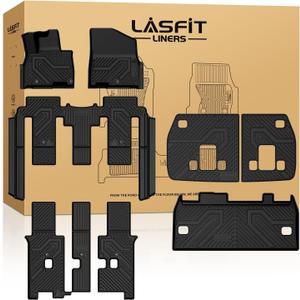 LASFIT Floor Mats & Backrest Mats & Cargo Mat for Kia Carnival 2026 2025 2024 2023 2022 (Only Fit Gas & 8 Seats), All Weather TPE Custom Fit Floor Liners Full Set Car Mats Trunk Mat Accessoires, Black