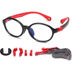 DUCO Blue Light Blocking Glasses for Kids Boys Girls Gaming Computer Glasses for Kids Age 5-10 K026 (Black Frame Red Temple)