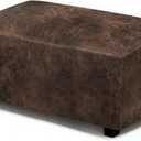 ANARACHON Leather Like Ottoman Cover, Stretch Small/Large Square Ottoman Covers, Rectangular Ottoman Slipcovers with Non-Slip Elastic Bottom for Footstools (X-Large, Brown)