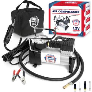 Tire Inflator Portable Air Compressor For Car Tires & Inflatables, 12V DC One Cylinder Air Pump For Emergency Kit with 150 PSI Pressure Gauge, Adaptors, Hose, Car Plug, Clip Connectors & Carry Bag (Silver)