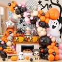 120 Pcs Halloween Balloon Garland, Orange and Black Balloon Arch Kit, Light Orange Pink Black Eye Print Balloons Ghost Disco Ball Star Foil Balloons for Cute Pink Halloween Party Decorations Indoor