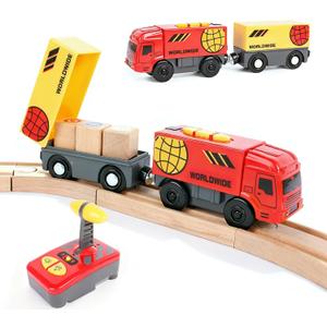 Electric Remote Control Train Toy, Battery Operated Locomotive Motorized Train Toy Gift for Boy Kids Toddlers Fit Thomas, Brio, Chuggington(red Truck)